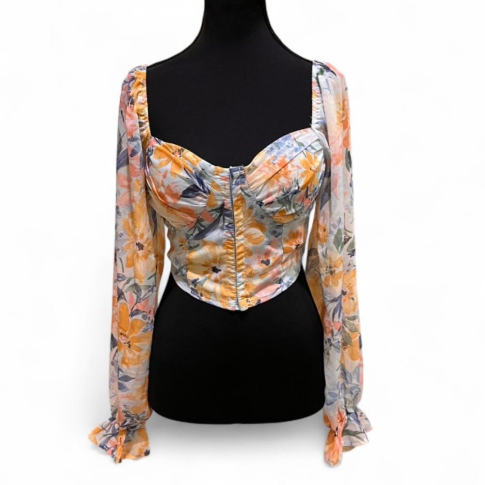 Windsor Multicolored Floral Pattern Cropped Corset Top Size S
